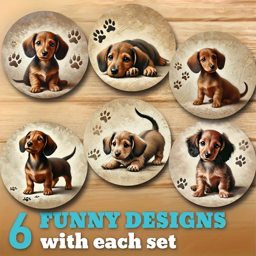 TEMU 6pcs Set Of Adorable Dachshund-themed Wooden Coasters, Tea Set Coasters, Coffee Coasters, Afternoon Tea Coasters, Exquisite Scene Decor, Holiday