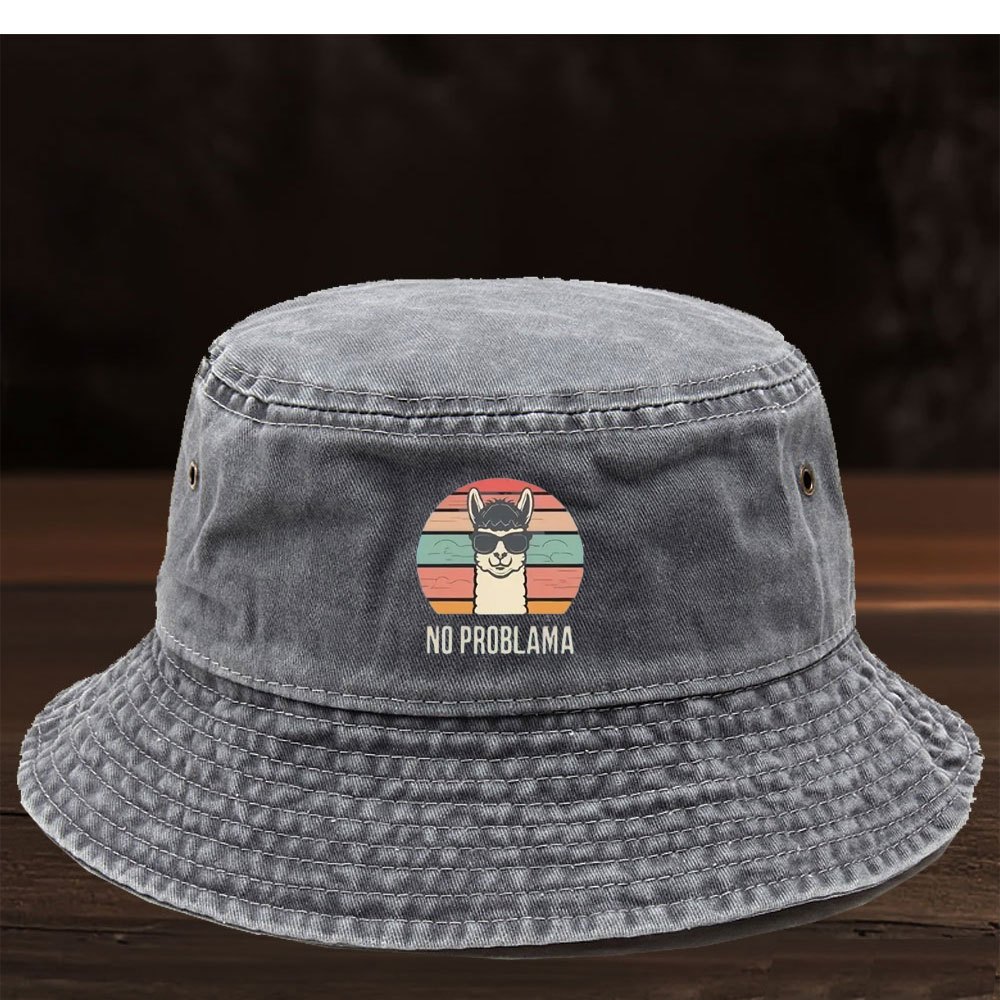 TEMU 1pc High-quality Washable Fisherman Hat, Edition Design With Cartoon And "no Problama" Letter Print, Vintage , Lightweight And Breathable,