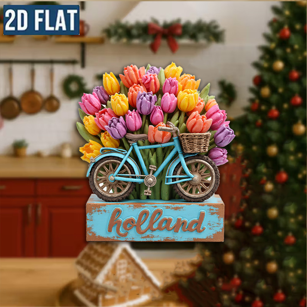 TEMU 1pc Bicycle & Blooming Tulips Magnet Suitable For Garden Lovers, Mother's Day Gift, Spring Fridge Magnets With For,, - Acrylic Dutch Decor For