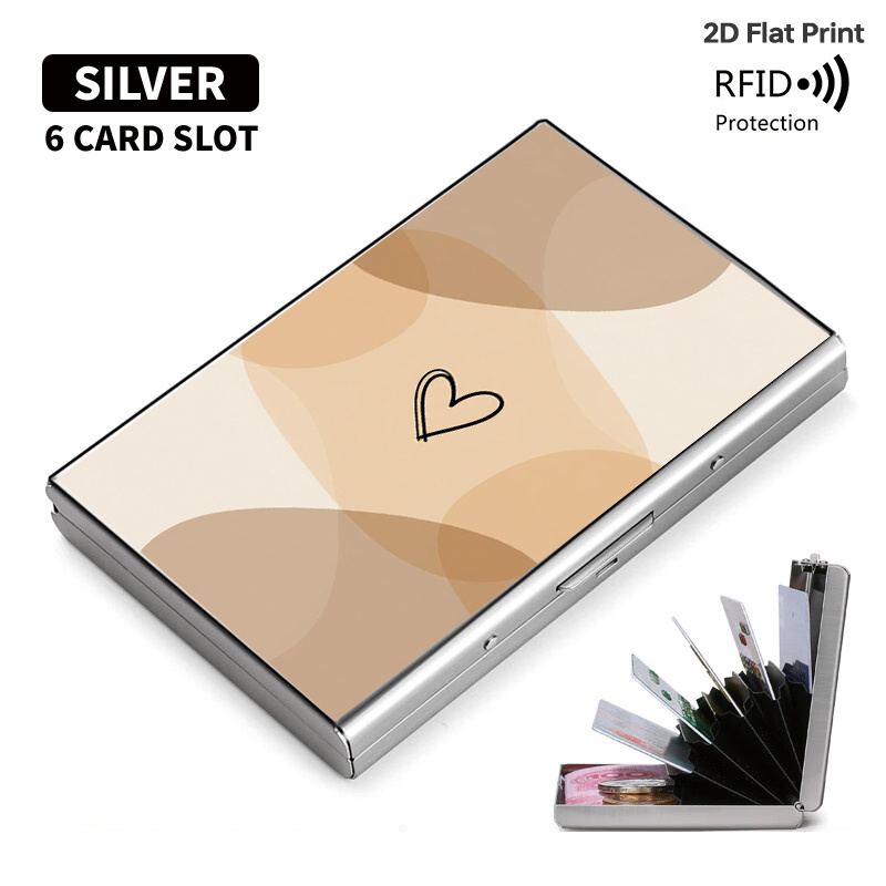TEMU Minimalist Rfid Blocking Metal Card Holder For Men Women Slim Metal Wallet With Side Push Button Pop Up Credit Card Case Abstract Heart Pattern