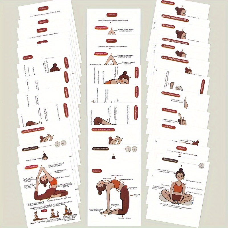 TEMU 32 stk Yoga Action Guide Kortsett, Yoga Postur Basic Øvelseskort i Eske, Tuto, Yoga Kortsett, Yoga Kortstokk, Yoga Kortpakke, Yoga Kortbok