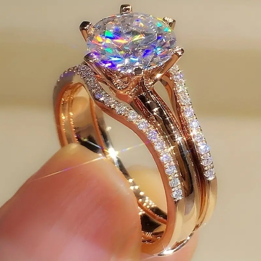 

Bague Élégante en Cuivre avec Zirconia - de Fiançailles et de Mariage , Parfaite pour les Fêtes et Cadeau de Saint-Valentin