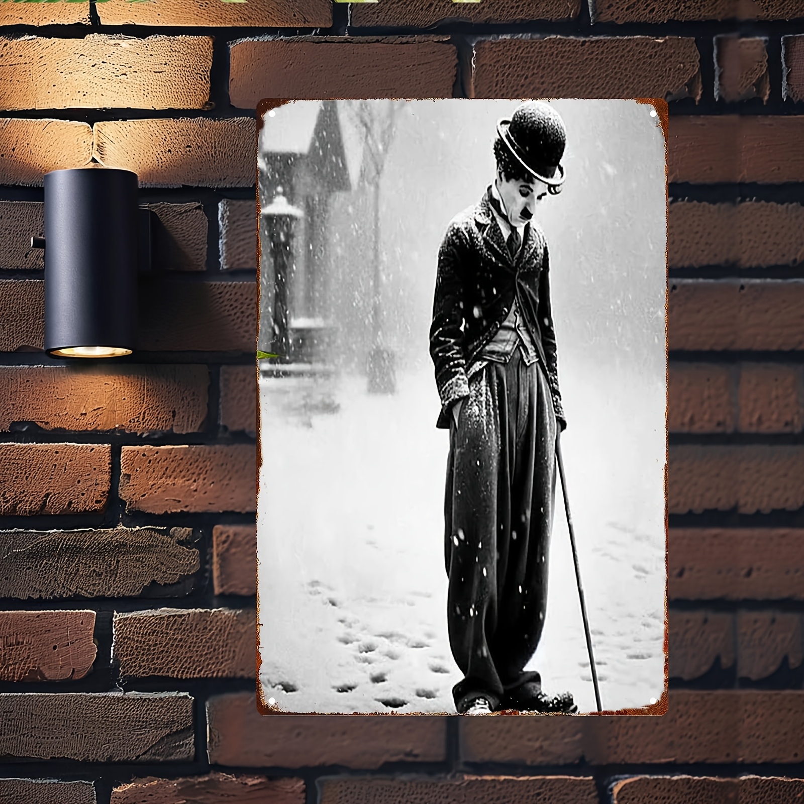 TEMU 2d Flat, 1pc [retro Metal Wall Sign] Retro Metal Wall Sign - Chaplin 'city Evening' Poster Design - Sturdy Iron Build - 8x12 Inches - Suitable