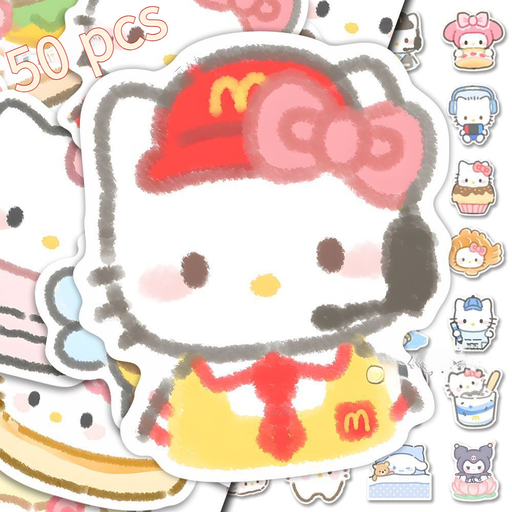 

50 Sheets - Cartoon Sweet Hello Kitty Stickers - Sanrio - For Laptop Water Cups, Phone Cases, Computer Stickers- Clear Waterproof Stickers