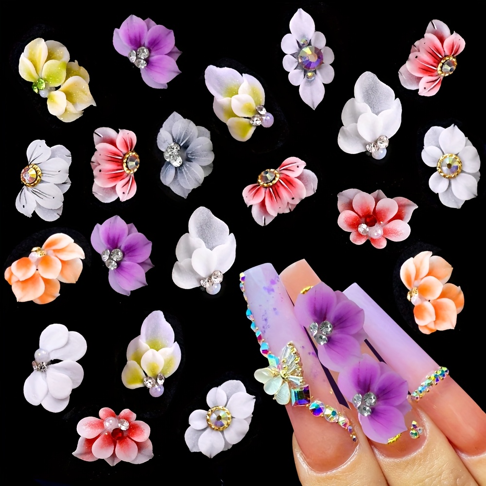 Image of 2pcs Set Of 3d Handmade Acrylic Carved Nail Art Decorations, Rhinestone Carved Decorations, Oak Flower Nail Art Supplies, 3 Styles .