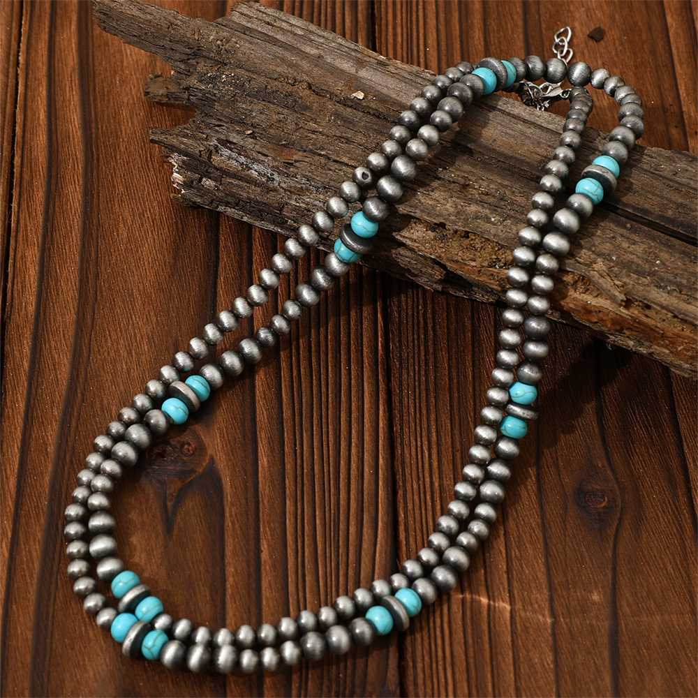 Women's Summer Ethnic Style Long Necklace with Turquoise Beads