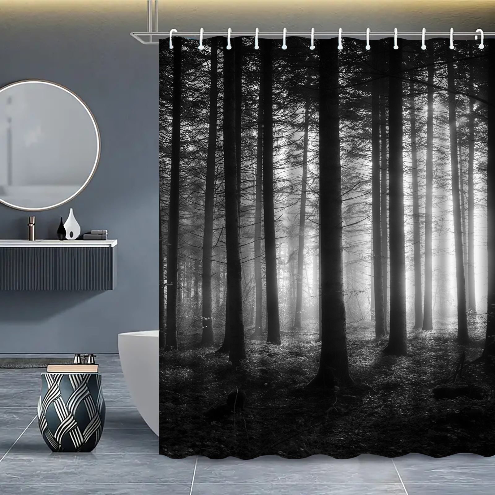 TEMU 1pc Pattern Shower Curtain With Hook, Water-washing Shower Curtain, Bath Partition, Bathroom Accessories, Home Decoration