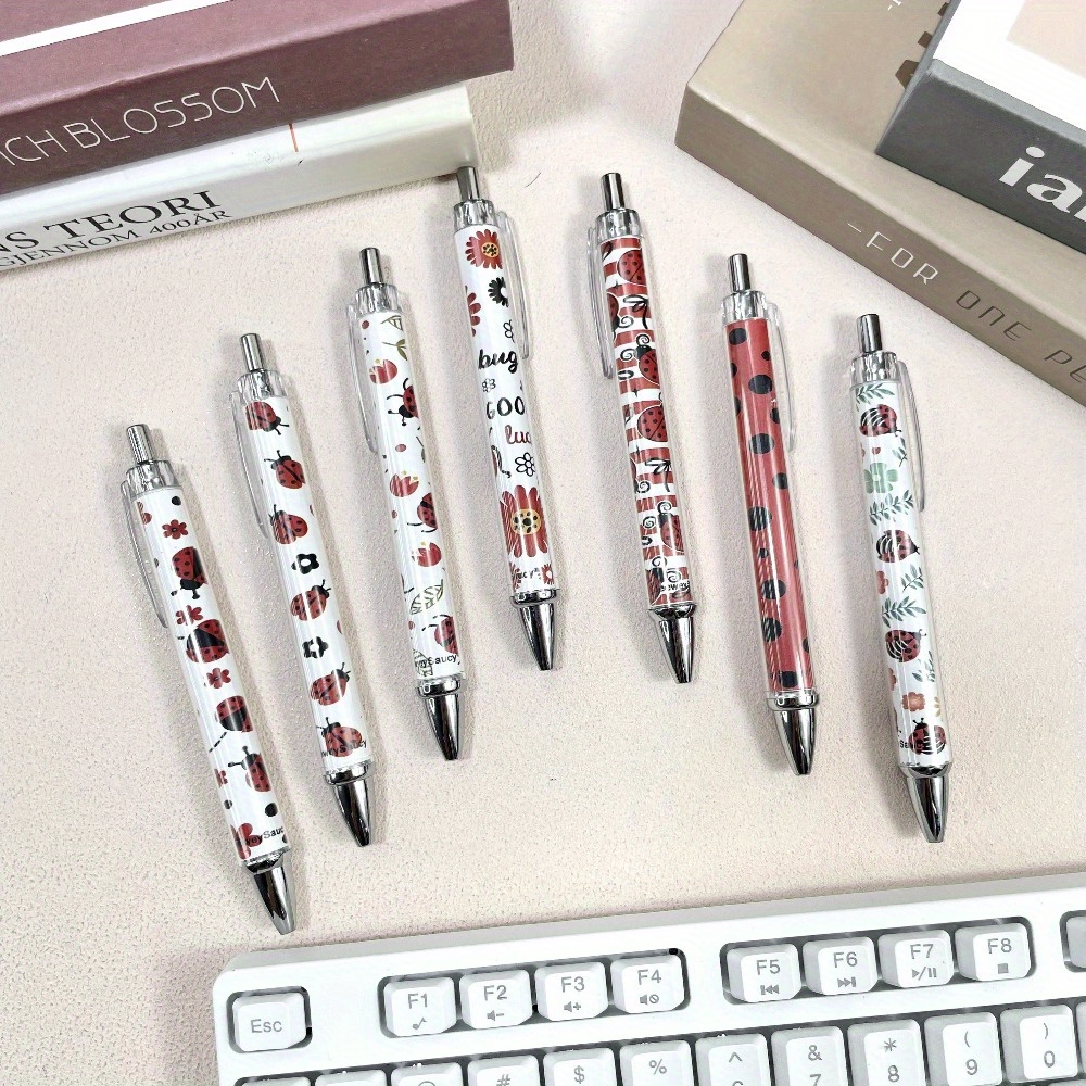 7pcs creative red cartoon ladybug ballpoint pen set with retractable design, black ink writing pens for teachers and office supplies, back-to-school gift, unique insect party favor Product details 2