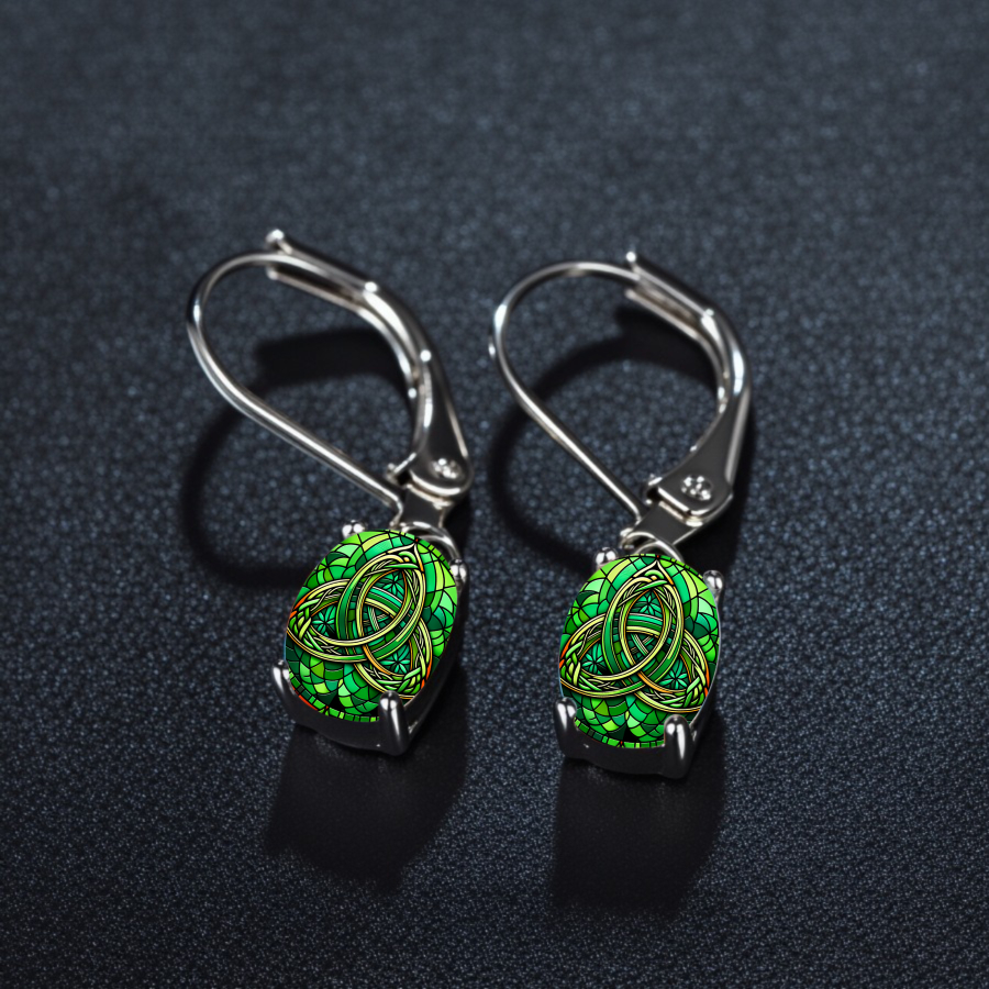 Celtic Knot Earrings With A 2pcs Design, Featuring Nature. Oval Earrings Showcase A Plant Pattern, Making Them Unique Jewelry Additions Perfect For Christmas, Valentine's Day