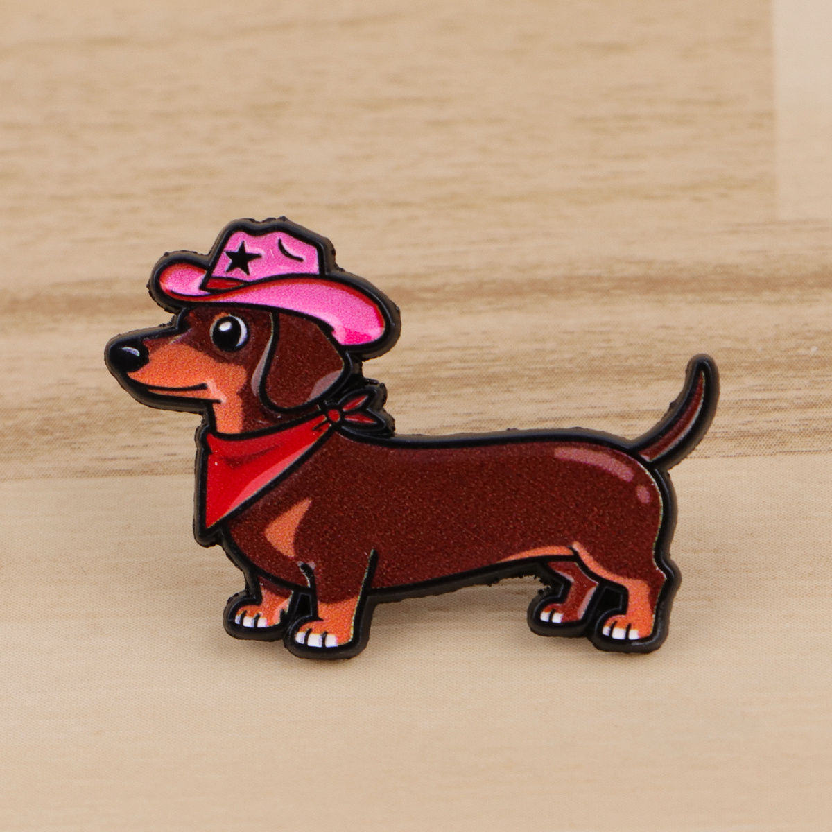 Pink Cowboy Hat Dachshund Pin with Silicone Back Buckle