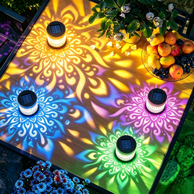 TEMU 4pcs (16 Colors Lights) Solar Wall Lights, Outdoor Use, Color-changing Mysterious Mandala Plastic Version - Hollow Wall Lights, Suitable For