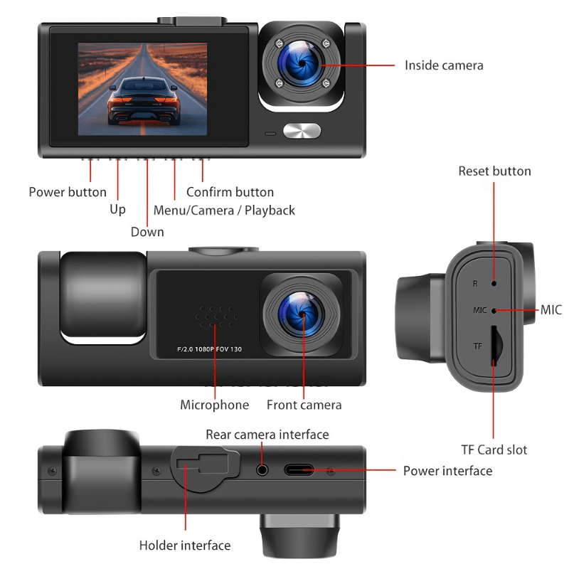 Cámara de Coche TOTNG Delantera y Trasera con Soporte de Ventosa, Cámara DVR 1080P Delantera y 720P Trasera, Visión Nocturna, Ángulo Amplio de 170°, Sensor G, Grabación en Bucle, Monitor de Estacionamiento, Adecuada para Todos los Vehículos, para Coches, Camiones, Motocicletas - Imagen 6