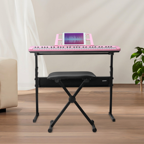 GEP - 110S01 Pink 61 - Key Lighting Keyboard Set - with Stand, Bench, Built - in Speakers, Headphone, Microphone & Music Rest - 3 Teaching Modes for Beginners