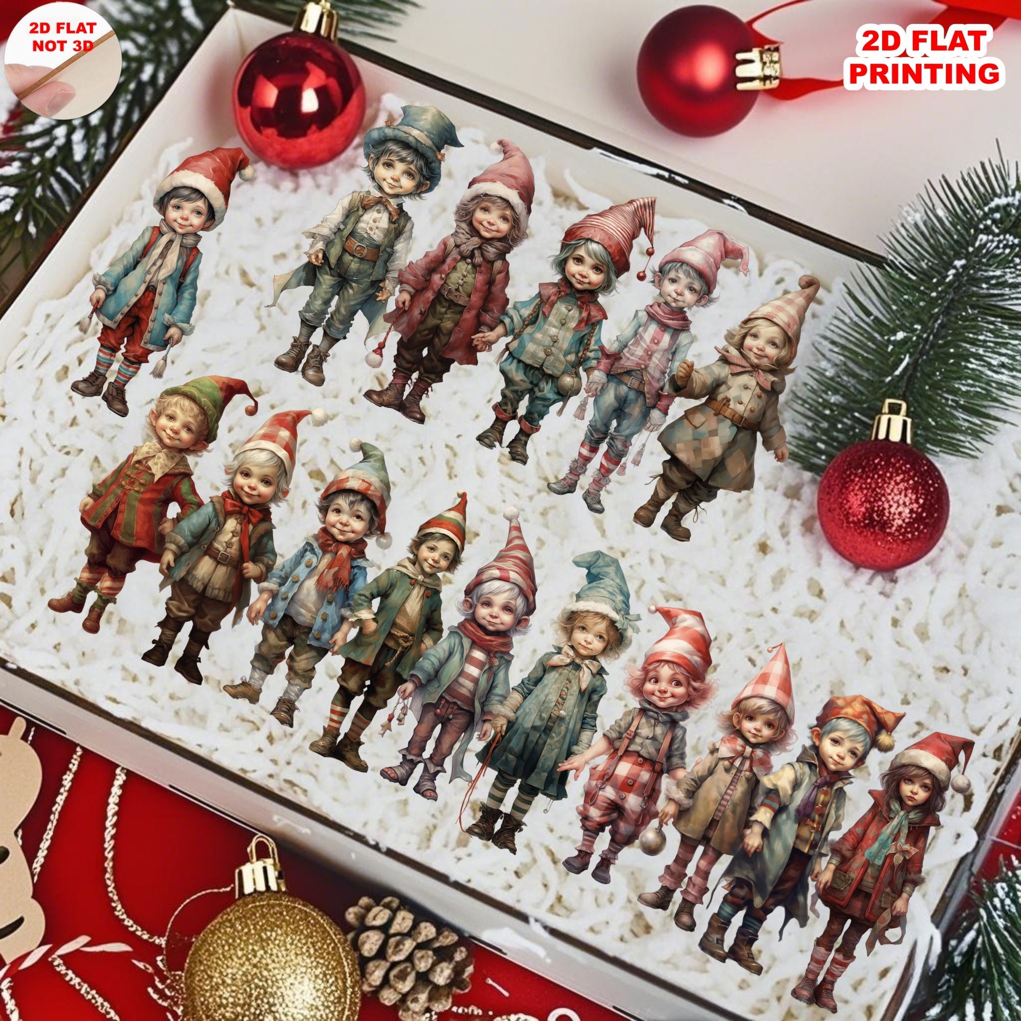 E-shop 2D Flach, 16-teilige Weihnachtsanhänger - Niedliche Schlüsselanhänger & Hängeornamente, Holzfiguren für Weihnachtsdekoration, Partygeschenke,