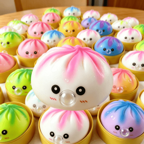 kawaii bubble blowing bun 3pcs set 1 soft bun 1 steamer lid 1 steamer base rising stress ball funny squeeze toy for anxiety relief kids birthday gift baozi fidget toy tpr squeeze relax ball cute kawaii