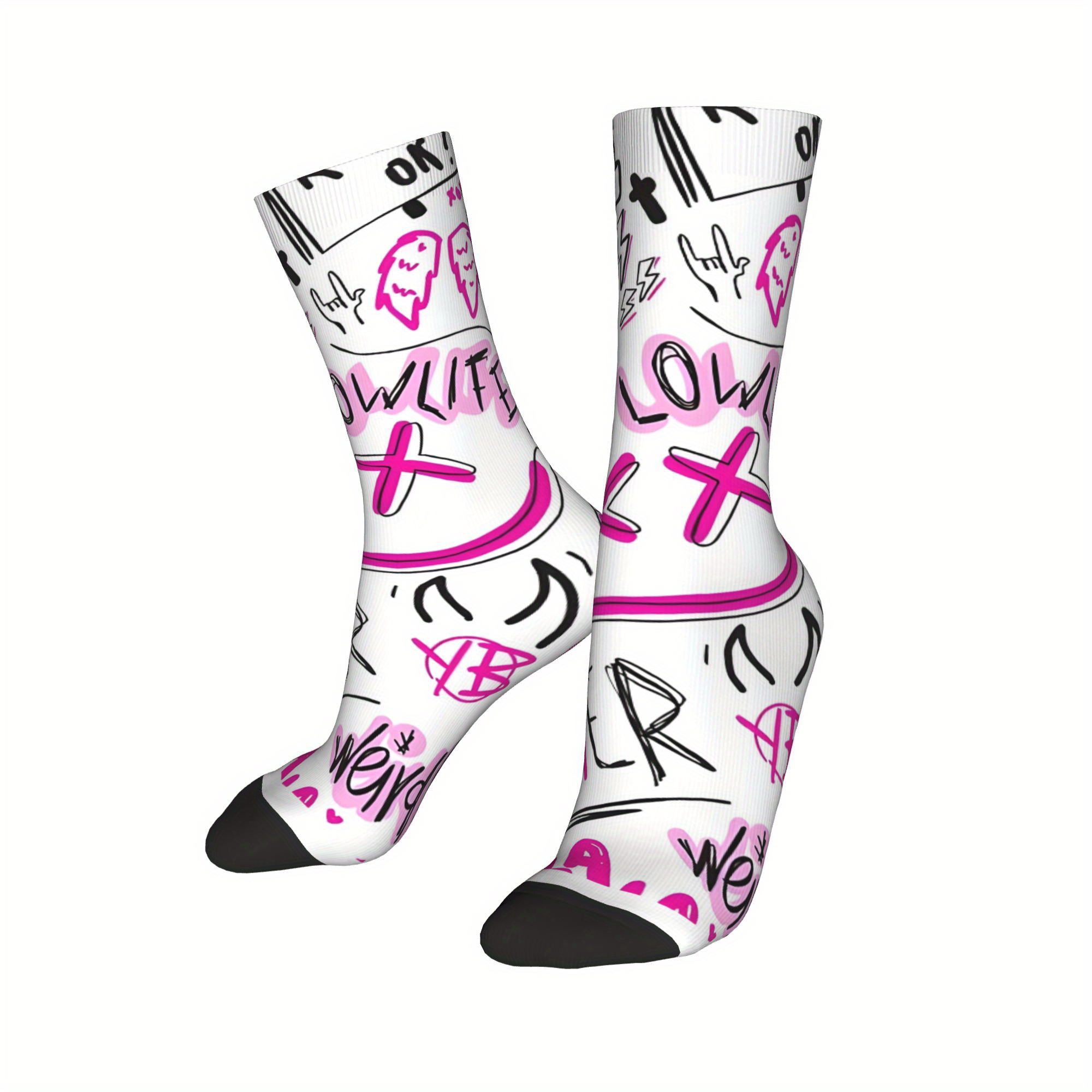 TEMU 1 Pair Funny Happy Doodles Vintage Harajuku Hip Hop Novelty Seamless Crew Crazy Sock