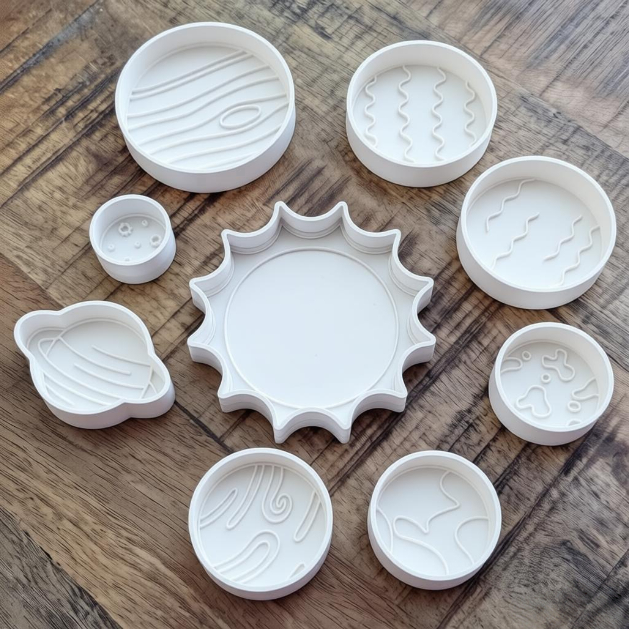TEMU 9 piezas Molde de arcilla con patrones temáticos del solar, sello de arcilla y relleno de arcilla, de sol y planetas, adecuado para arcilla, y