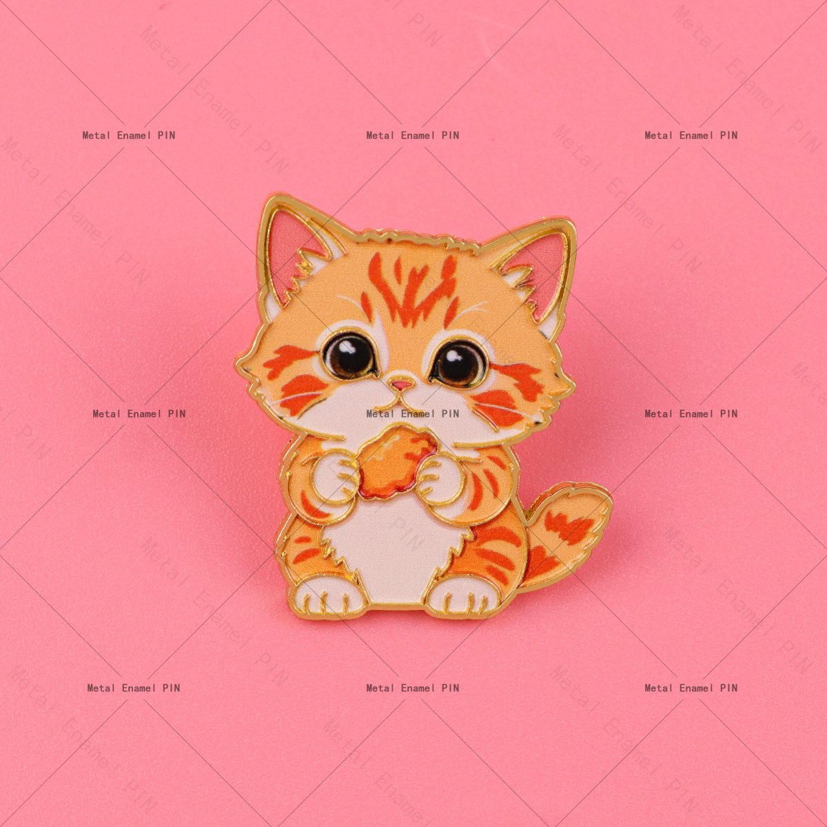 Cute Orange Tabby Cat Enamel Pin, Cartoon Kitten Brooch