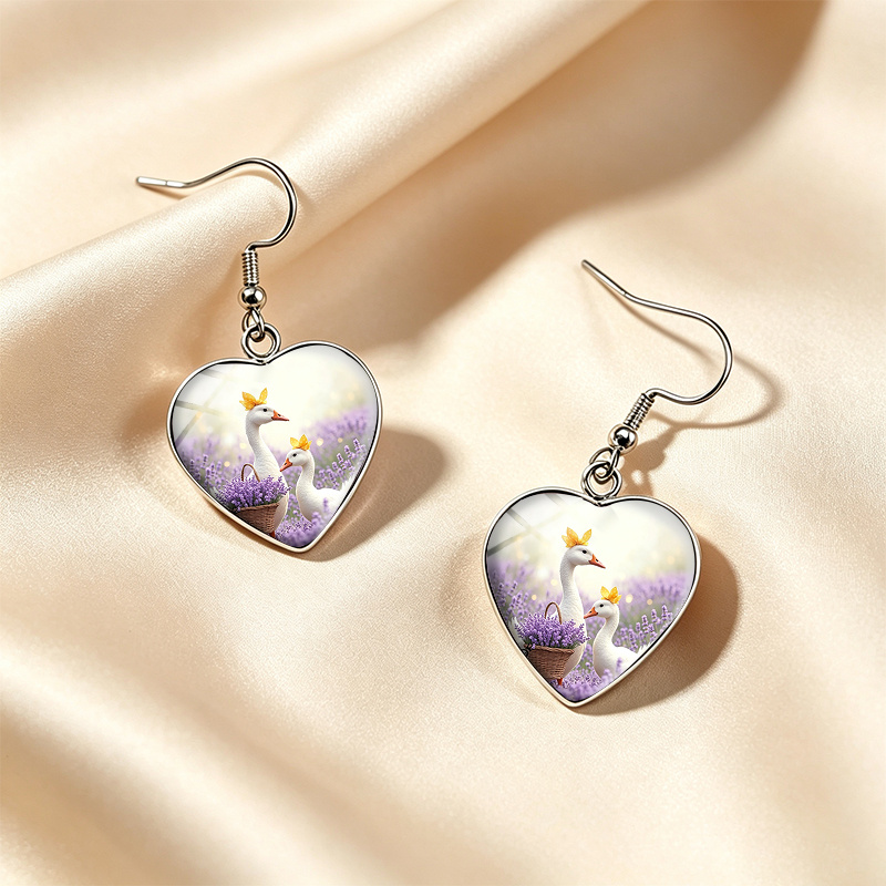 3pc Handmade Lavender Field Goose Necklace & Earrings Set