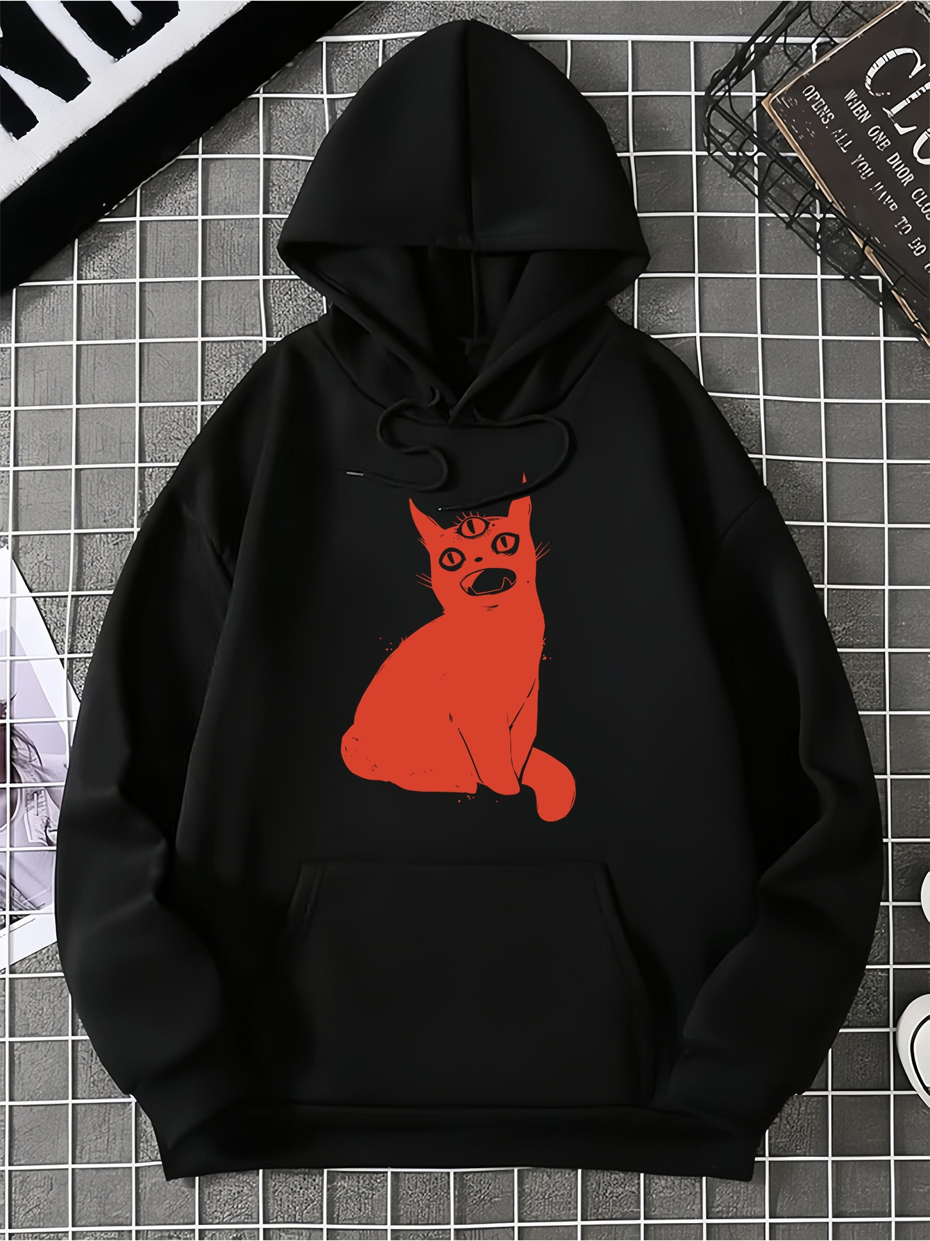 black cat hoodie sold on Temu United States