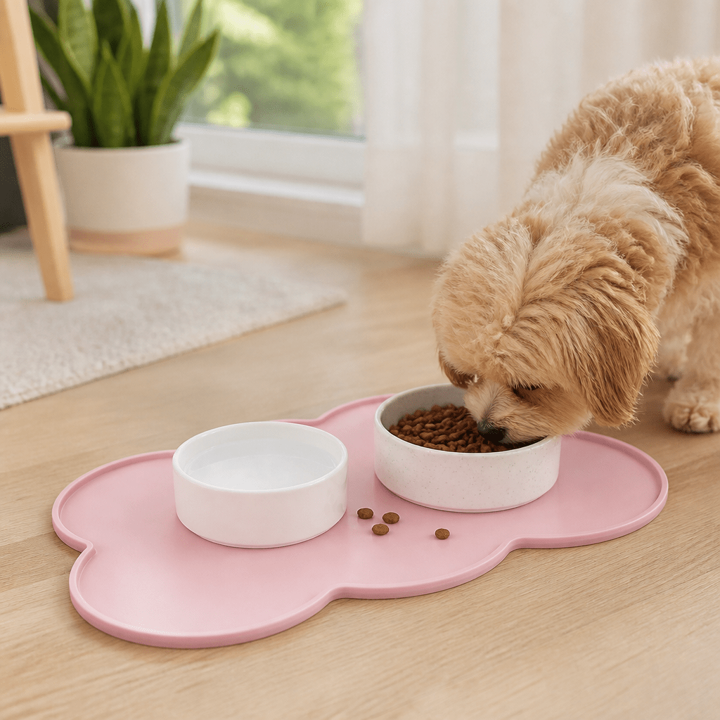 Image of Oval Silicone Pet Feeding Mat, Non-slip Leak Spill Proof Floor Protector For Bowl, Thick Bite Resistant Washable Wipe Clean Dining Tray