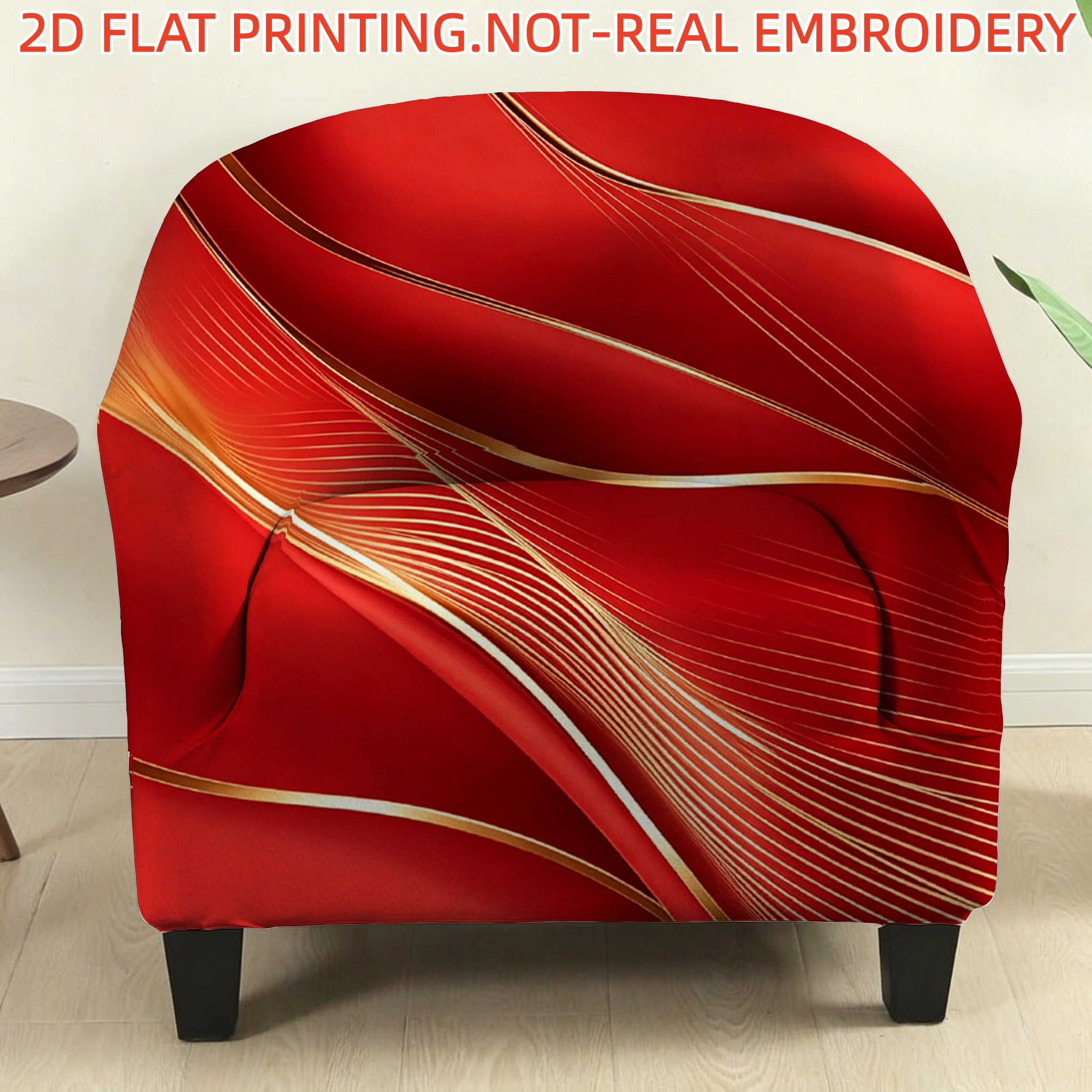 TEMU 1pc Printed Half-round Bathtub Sofa Cover, 2d Flat Printing, Living Room, Bar, Club Single Sofa Protector, Breathable Non-slip Wear-resistant