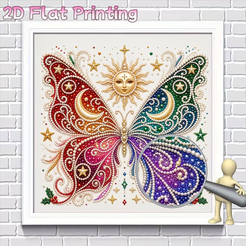TEMU New Frameless 2d Pearl Diamond Painting Kit, Featuring Style With A Gorgeous Iridescent With Celestial Sun And Festive Decorative Elements. This