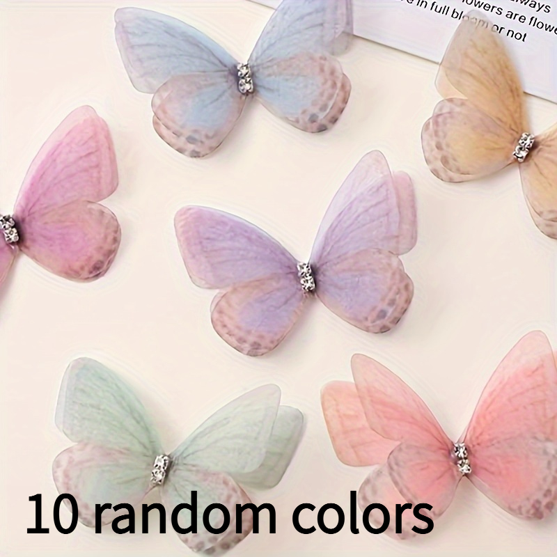 TEMU 10pcs Of Soft Pastel Transparent Decorations In Random Colors, 3d Fabric Simulated Butterflies Suitable For Crafts