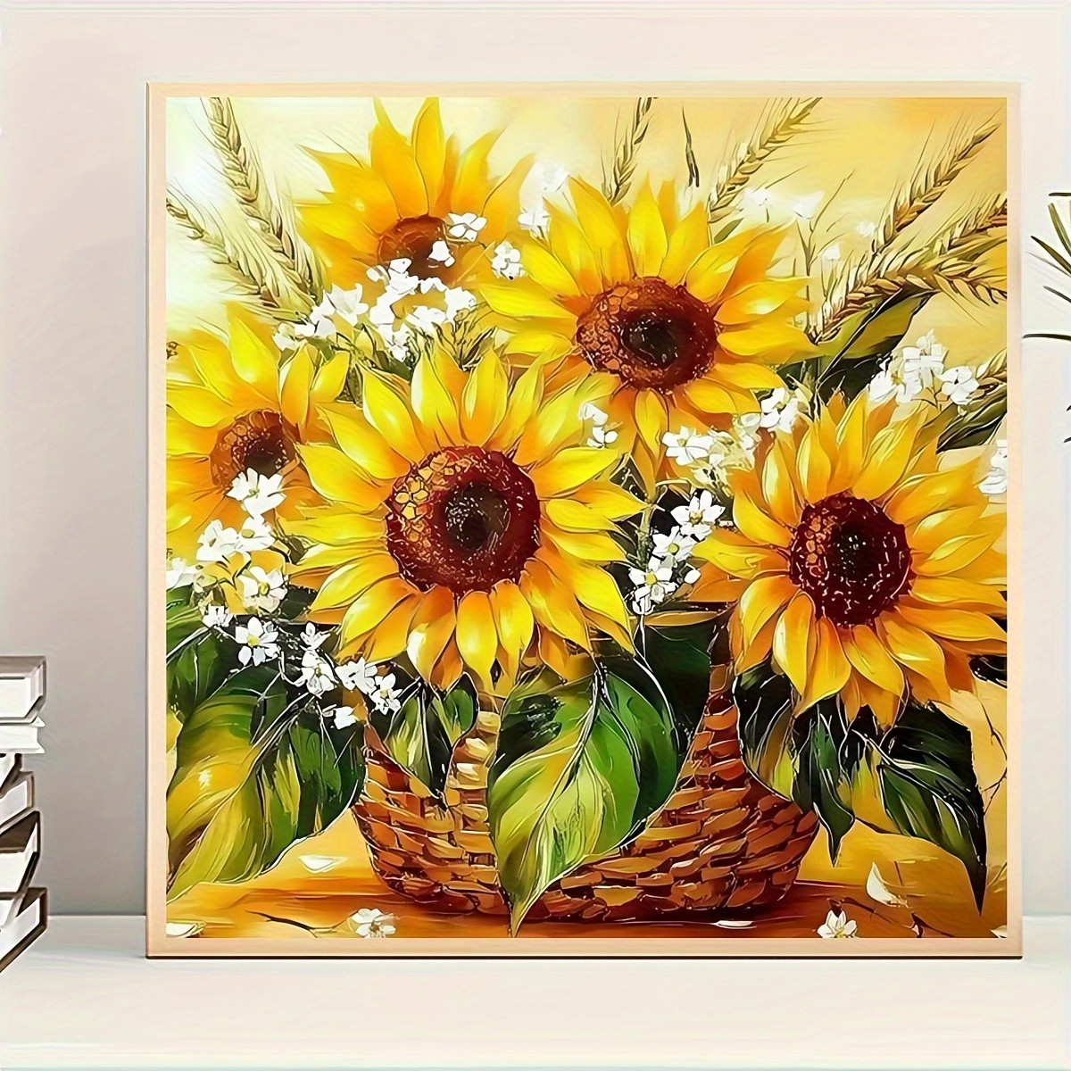 Image of New Diy 5d Diamond Painting Kit, Sunflowers In A Flower Basket Pattern, Diamonds, Frameless Acrylic Craft, Suitable For Home And Office Wall Decor, The Gift For