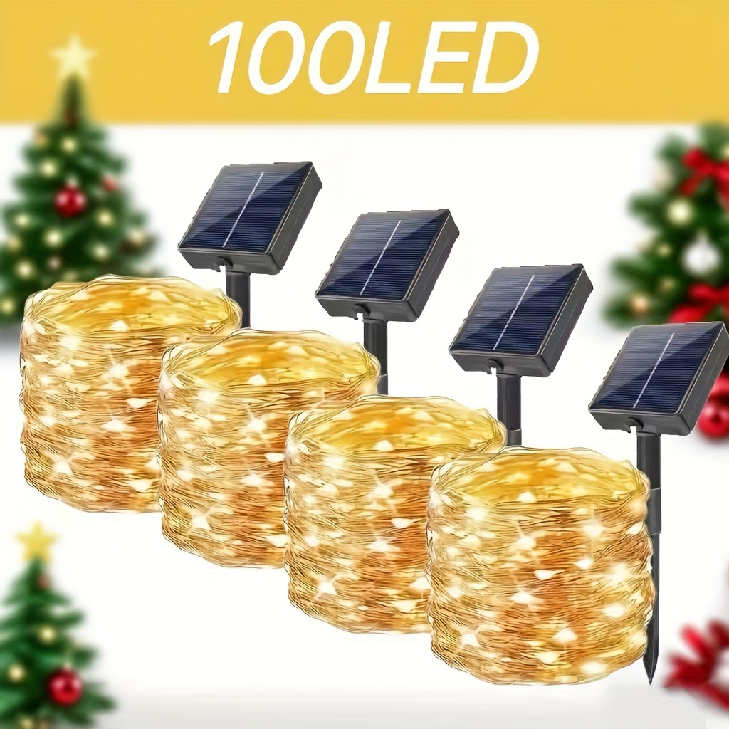 4-pack Solar-powered Outdoor/indoor String With Automatic Sensor & Lithium Battery - Copper Wire Soft Filament Suitable For Christmas,, Tree Decorations - -efficient , Christmas Decor