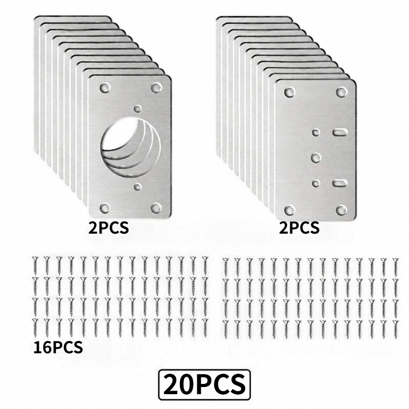 TEMU 20pcs Stainless Steel Hinge Repair Kit, Including 4pcs Repair Plates And 16pcs Screws - Durable Door And Cabinet Fixing Plates, Suitable For