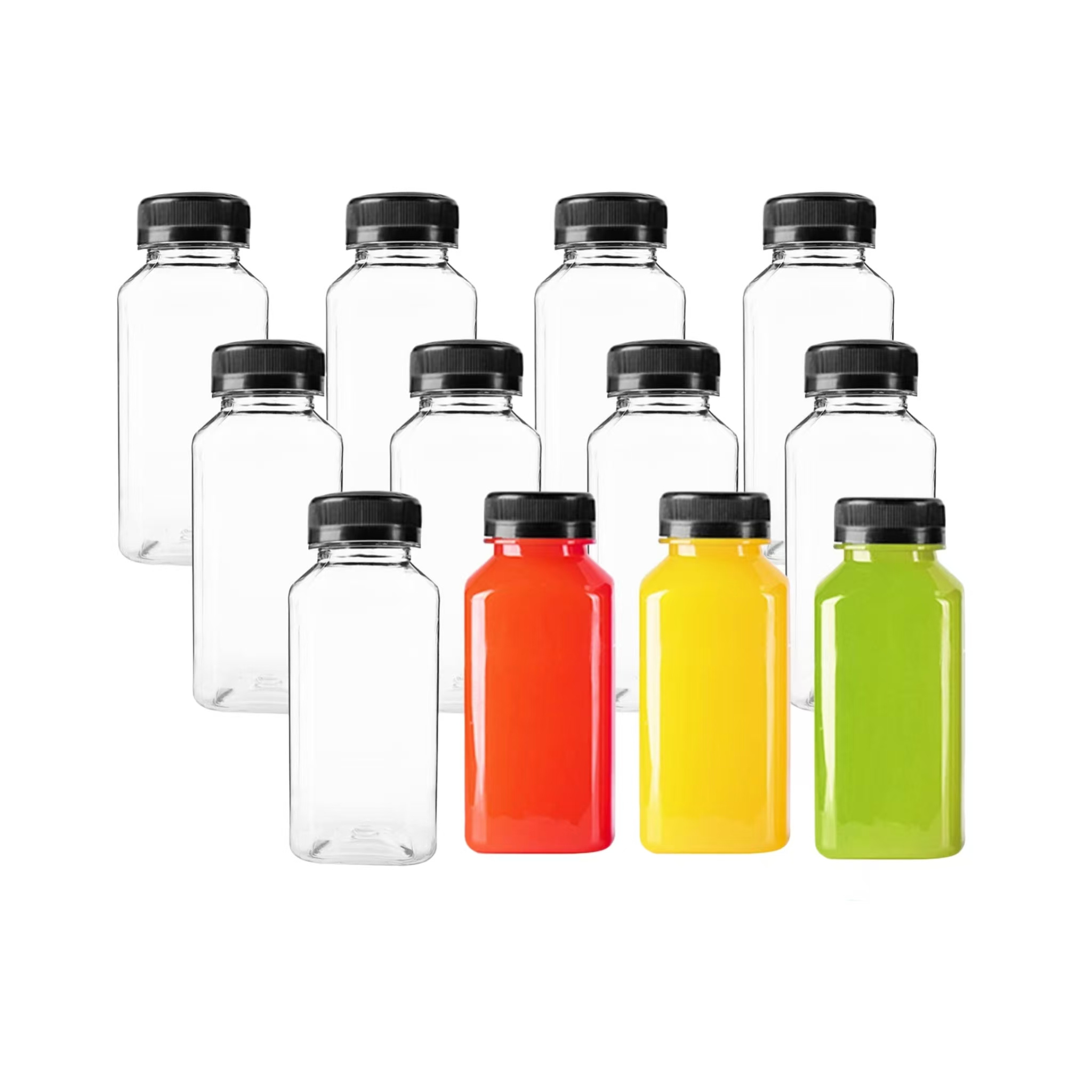 Image of Set Of 12 Transparent Plastic Juice Containers With Tight-fitting Lids - Great For Smoothies, Iced Coffee, And Other Beverages | Suitable For Gatherings, Trips, And Everyday Use At Home
