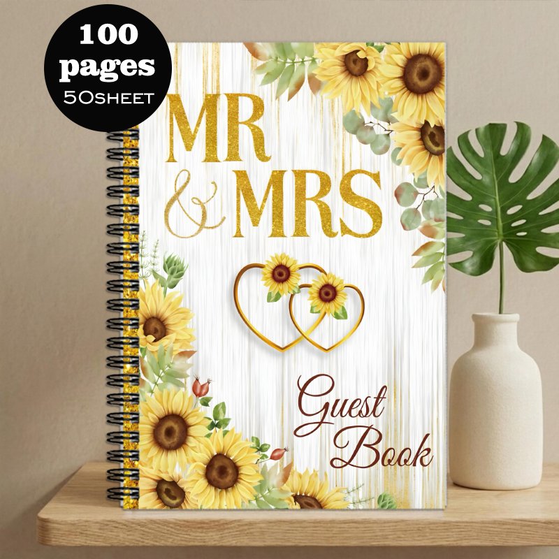 TEMU 1pc Guestbook For Mr. And Mrs. Sunflower Wedding, Heart Ring Message Book, Perfect Gift For