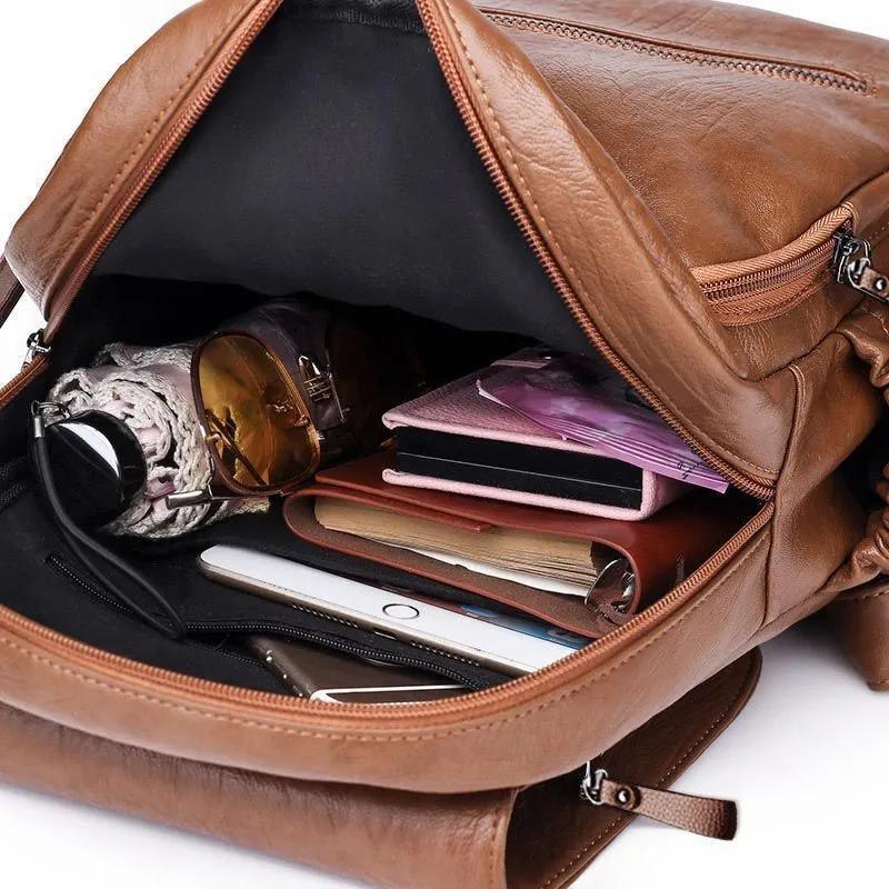 Mochila organizadora multifuncional de gran capacidad, bolso de hombro para mujer, carcasa suave de PU, diseño retro minimalista, bolso pequeño para uso diario