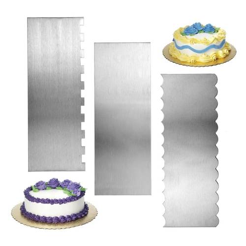 3pcs Thickened Food Grade Stainless Steel Cream Spatula Icing Smoother Double-Sided Design (Straight Edge Smoothing/Serrated Decoration) Scraper Head Does Not Hurt /Bread Decoration Commercial Household Baking Set