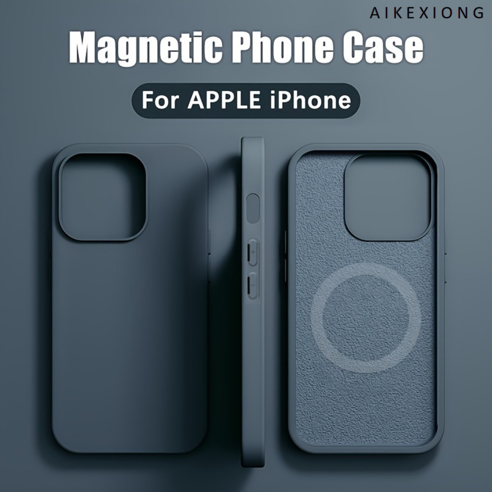 Luxurious Silicone Felt Magnetic Phone Case for iPhone16promax, 16 15pro 14 14PLUS/ 14promax 13 13pro 12Pro 11/ 11pro Promax, Supports Wireless Charging, Simple Solid Color Phone Case for Both Men