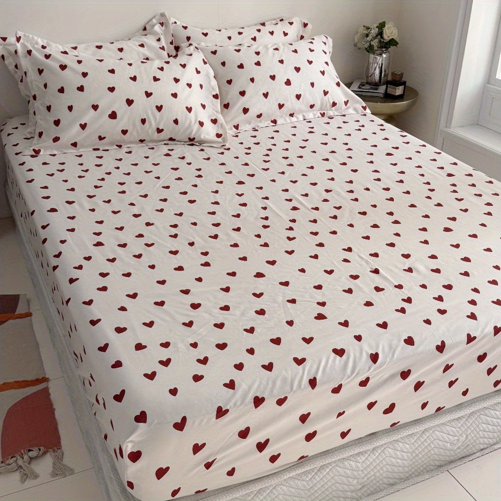 rotes kleines herz muster süßer stil 3 teiliges bettlaken
