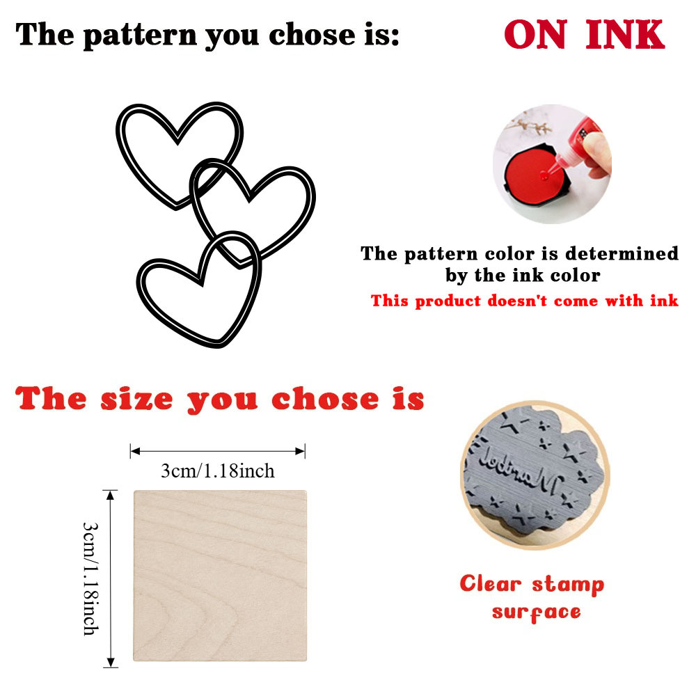 Fashion Heart Interlocking Square Wooden Rubber Stamp