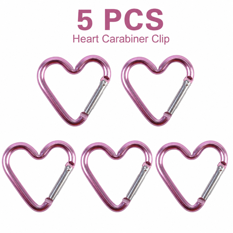 TEMU 5pcs Creative Heart Shaped Outdoor Aluminum Alloy Hooks, Lightweight Rustproof Metal Hooks, Strong And Deformation Resistant, Cute Peach , Ideal