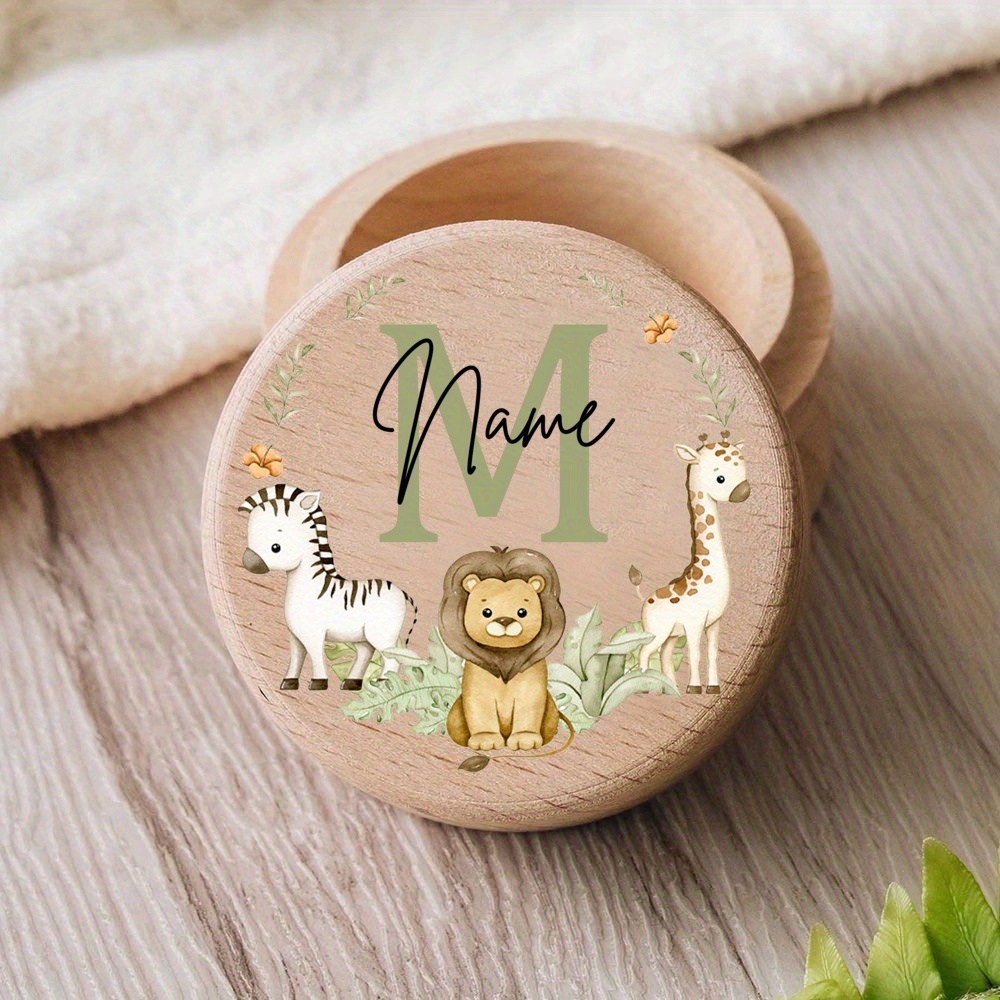 TEMU Boîte à dents souvenir personnalisée avec lettre et nom gravés, pour les dents, ombilical et les cheveux bouclés, boîte , un cadeau pour la