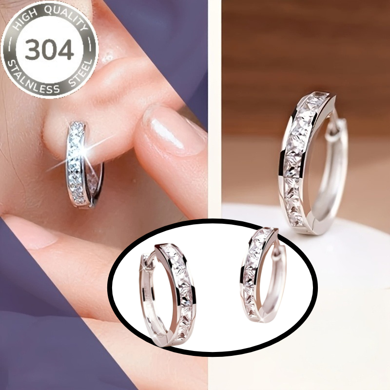 TEMU 1 Paire de Boucles d'Oreilles en Acier Inoxydable 304 Style Femme - Hypoallergéniques, Légères et de Luxe, Clous et Boucles d'Oreilles Cerclées