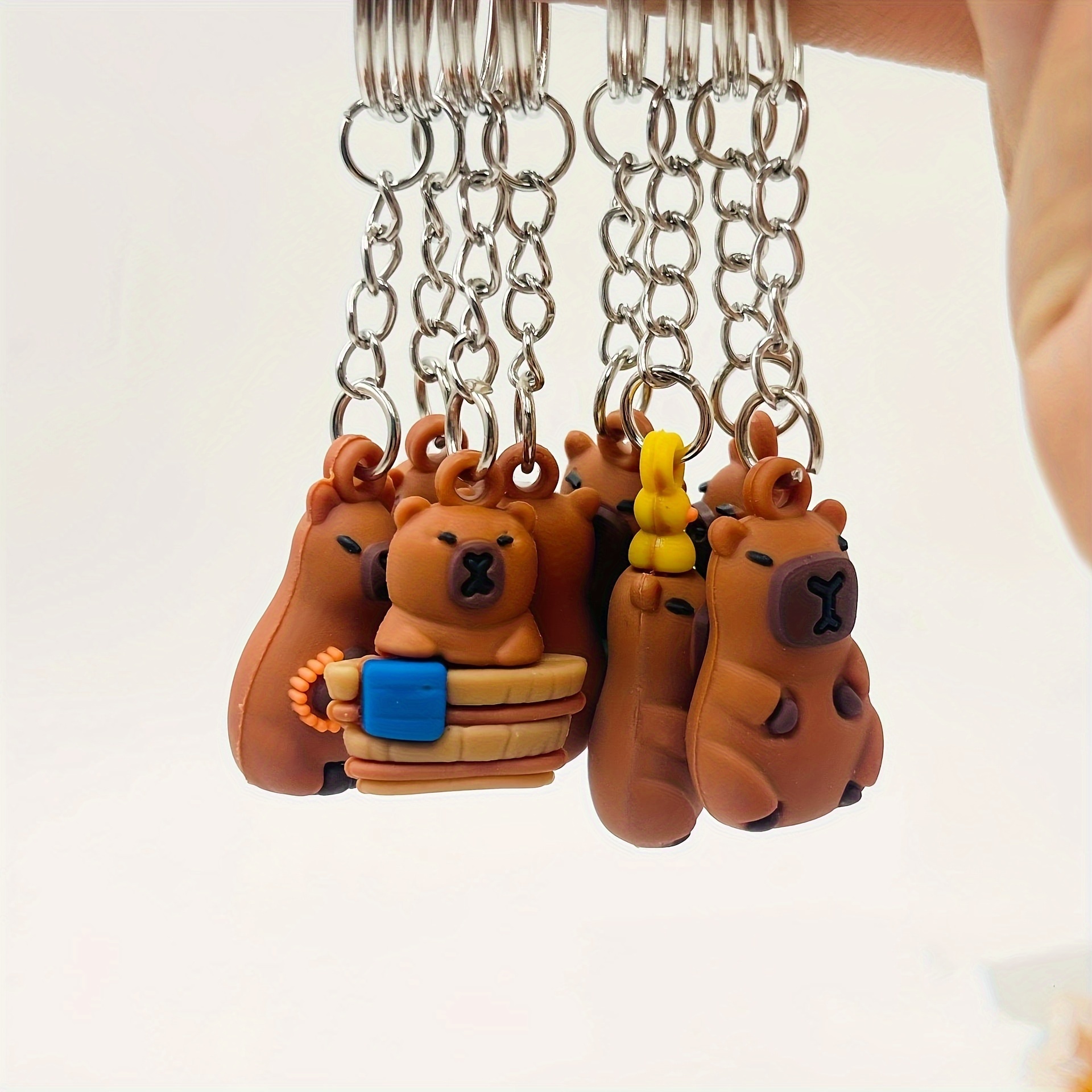 

6pcs Cute Capybara Keychain Set - Silicone Animal Charms With Wristband, Backpacks & Car Decor, Ideal Gift , Teachers, Family, Best For Christmas