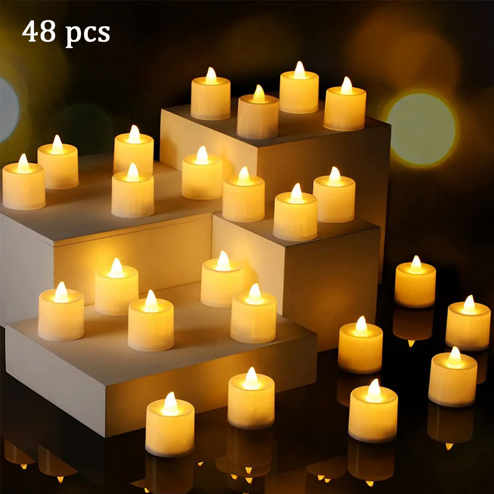 TEMU 48pcs Led Tea Light Candles, Flameless Candles, Battery Electric Candles, Romantic Wedding Parties, Birthday Home Decorations, Halloween,