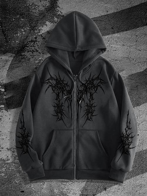 mens gothic dark zip up hoodie fashionable street style zip up hoodie for casual occasions for trendy outfits new arrival for autumn