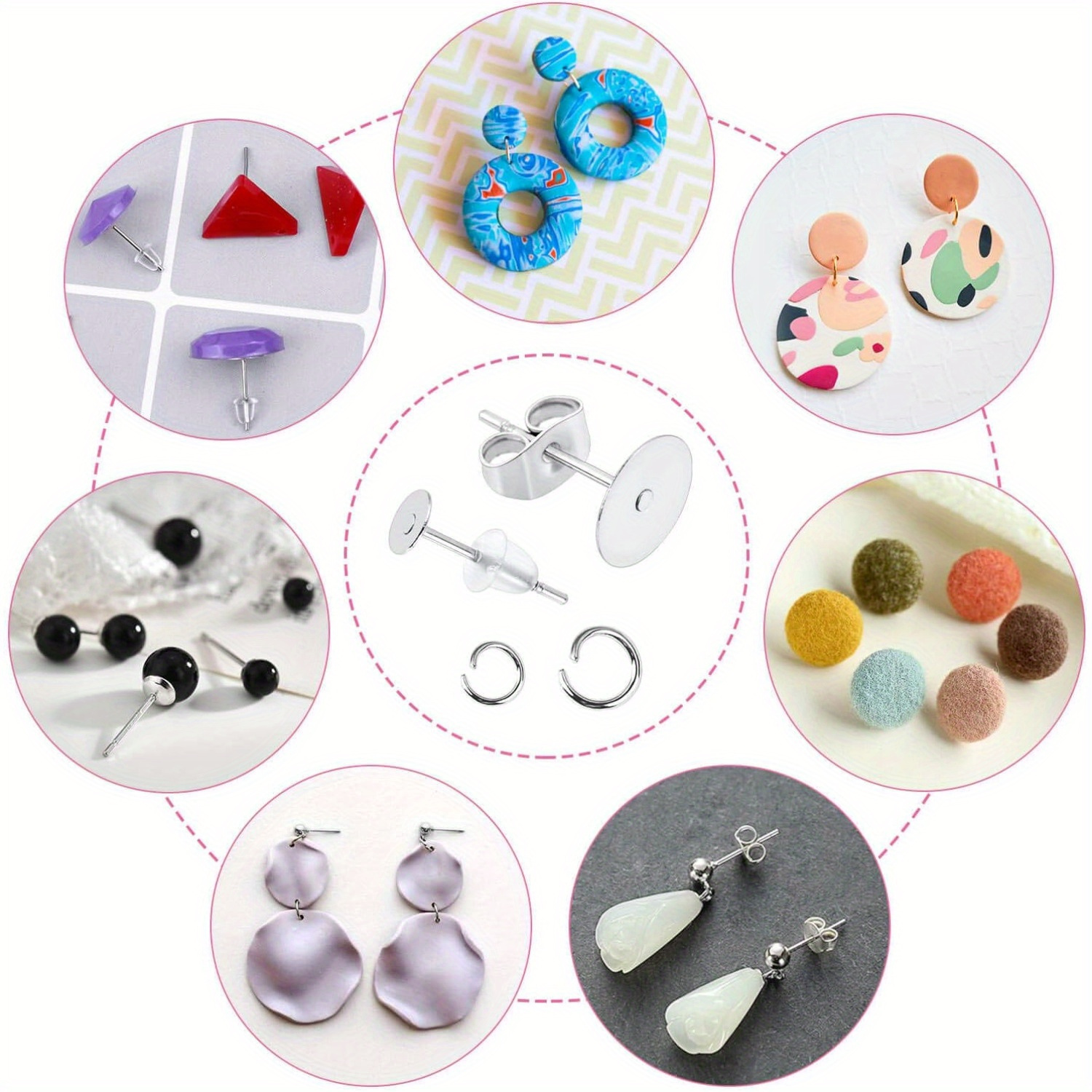 

Jewelry Making And Crafting Diy Stud Earrings Kit With Stud Base, Earring Backs Rings For Clay, Resin, Pearls, 1800pcs Stainless Steel Earrings Kit