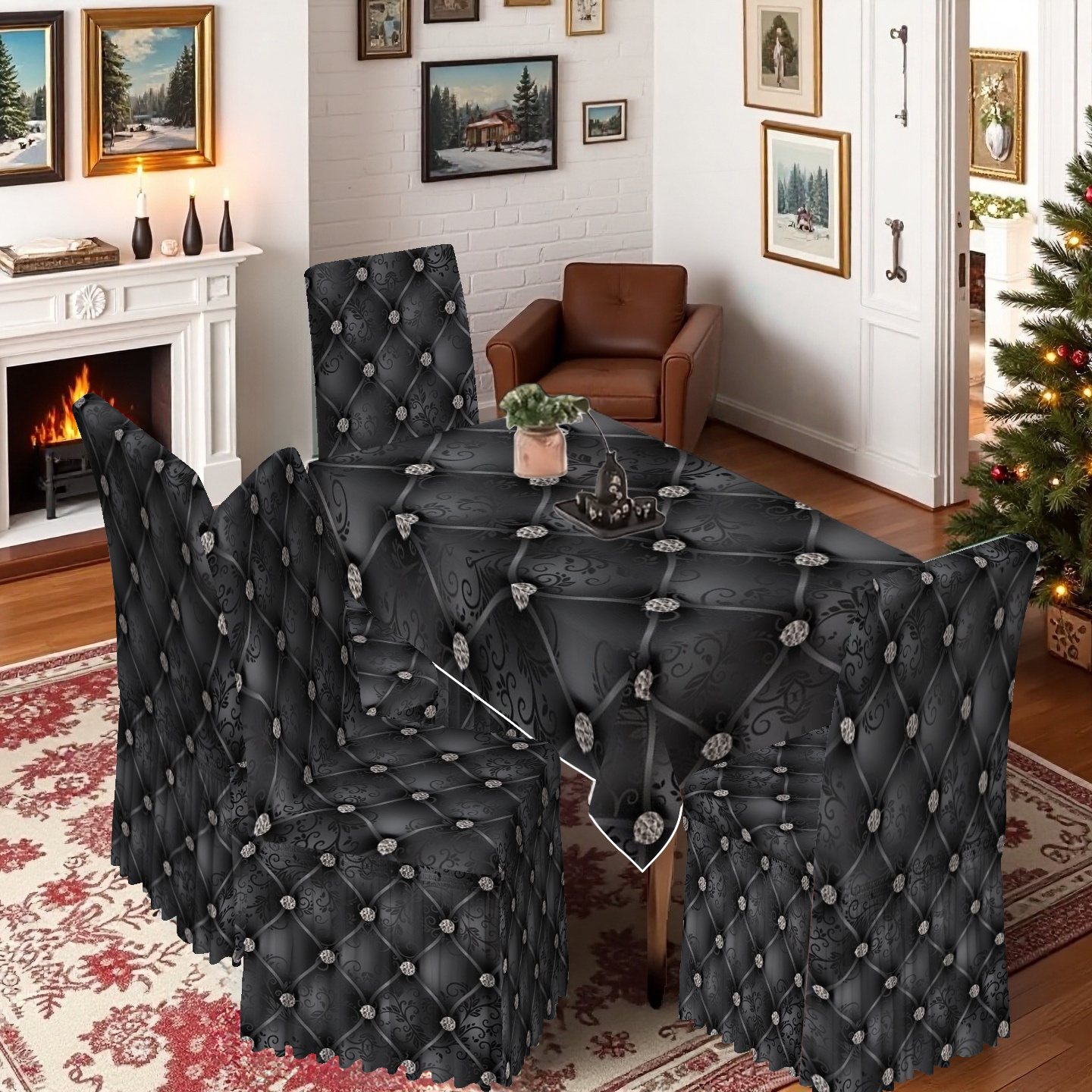 TEMU Skirted Chair Cover & Tablecloth Set - Skirted Chair Cover   Elegant Classic Tablecloth Combo, With Decorative Pleated Skirted Chair Cover /
