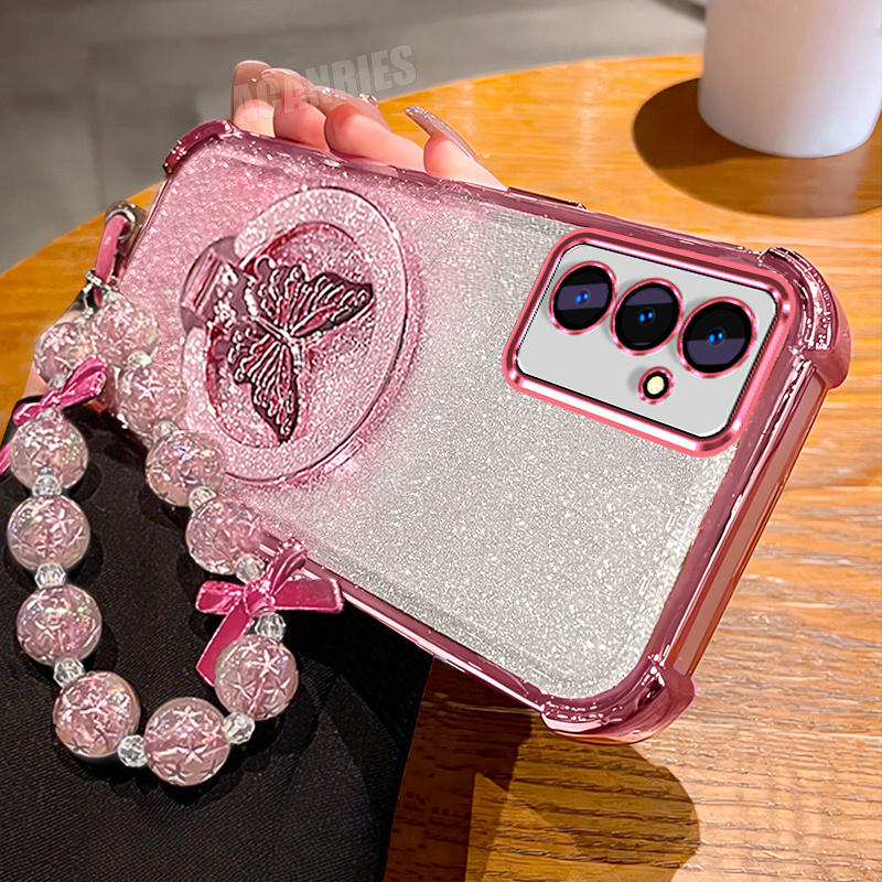 TEMU para Teléfono - Un Lujoso Soporte Plegable para Samsung Galaxy A16, con un Diseño de con , un Cordón con Cuentas para la Muñeca y una Antigolpes