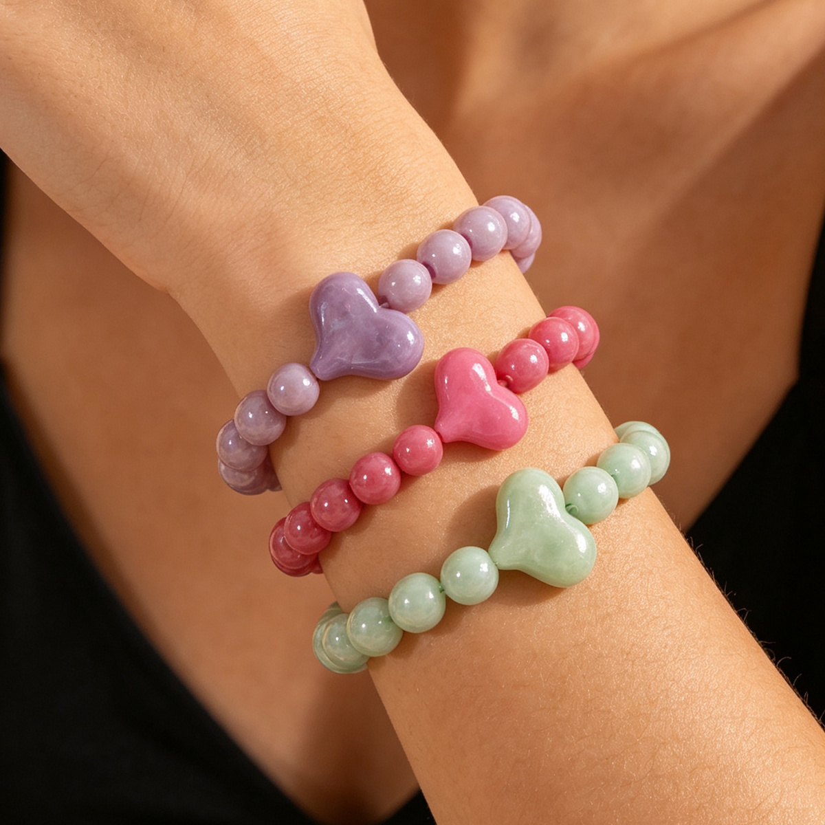 7pc Bohemian Heart Stretch Beaded Bracelet Set for Women