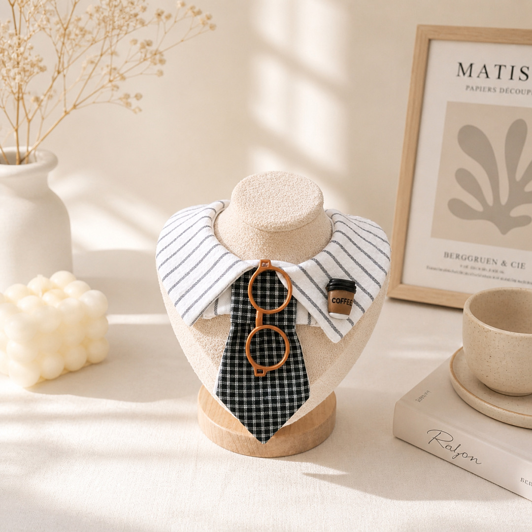 TEMU Adorable "cafe Manager" Style Pet Bib Featuring A Cute, Soft Aesthetic With A Small Bowtie - Perfect As A Photo Prop For Your Cats And Dogs