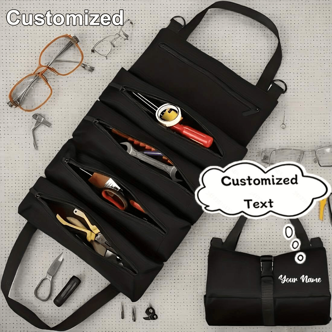 TEMU Bolsa de almacenamiento de herramientas personalizable con o , 1 bolsa de herramientas plegable de gran capacidad en tela Oxford, 5